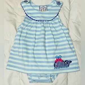 Three Sisters skirted striped bubble with whale applique sz 24 months EUC